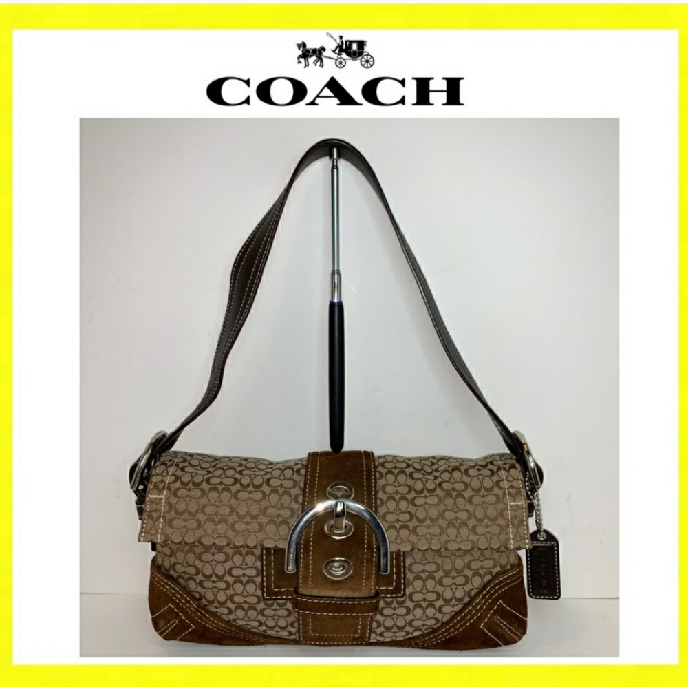 EUC Coach Signature Soho Suede Flap Shoulder Bag